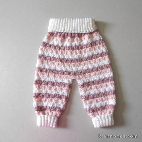 Pantalon tricot bébé modèle layette tricoté main sur OPLA