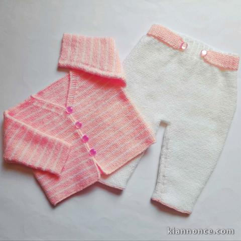 Ensemble tricot bébé modèle layette tricoté main sur OPLA