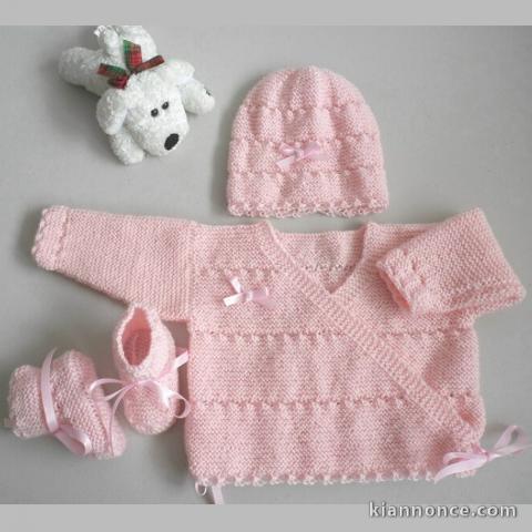 Ensemble tricot bébé modèle layette tricoté main sur OPLA