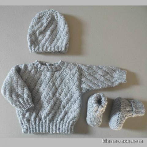 Ensemble tricot bébé modèle layette tricoté main sur OPLA