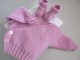 Ensemble ou trousseau fuschia tricot laine bébé fait main
