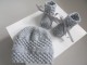 Bonnet chaussons GRIS tricot laine fait main