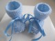 Chaussons BLEUS à crans layette bébé tricot laine