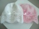 Bonnets rose et blanc bébé tricot fait main