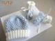 Tuto tricot bébé Bonnet et chaussons  Azur et ecru clair