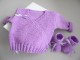 Brassière croisée et chaussons tricot bébé mauves