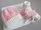 Tricot bébé bonnet chaussons cali rose écru, laine bb