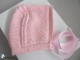 Tricot layette bb fait main, béguin laine rose